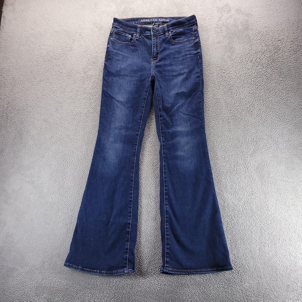 American Eagle Jeans Womens 6 Blue Super High Rise Flare Dark Wash Stretch